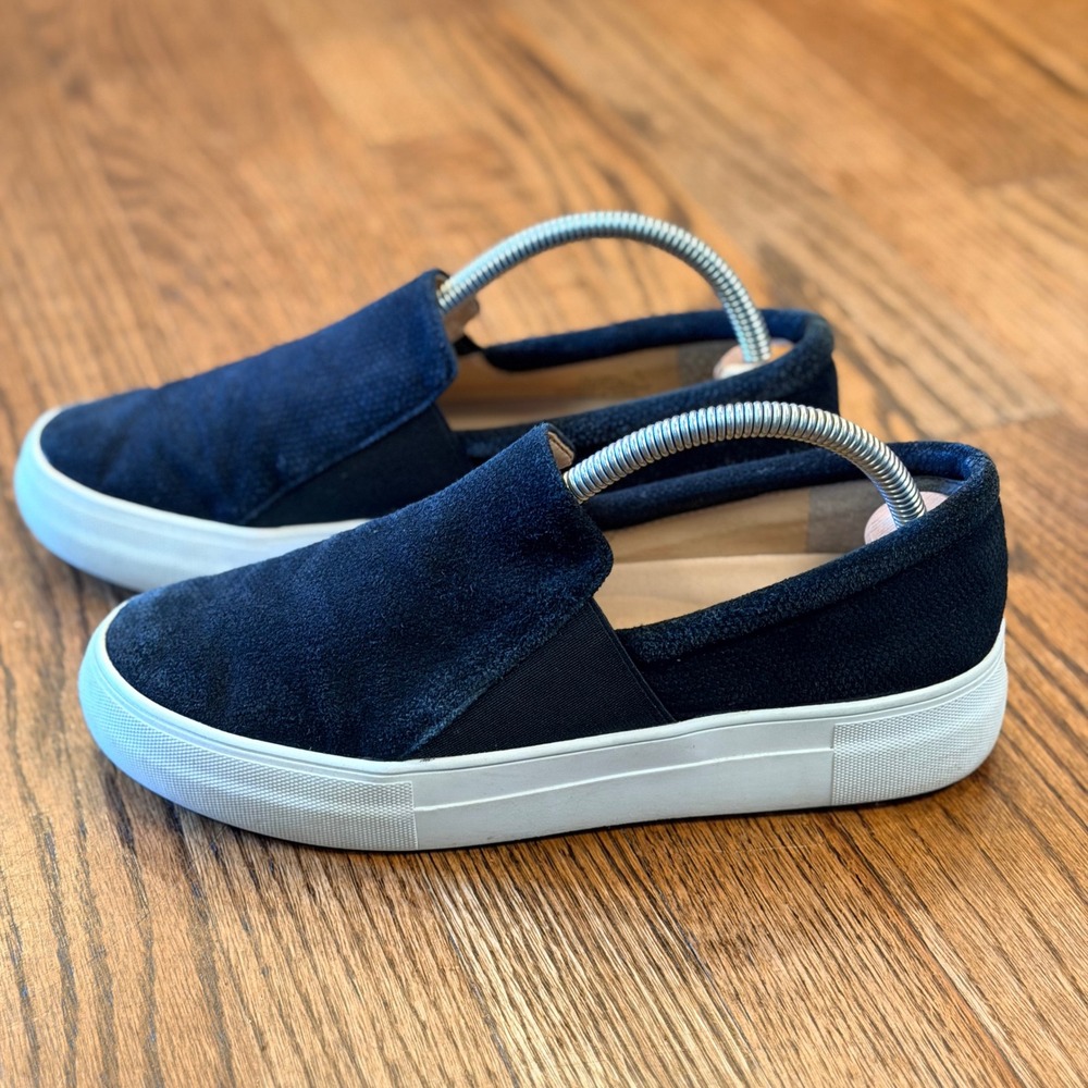 Vince Camuto Black Suede Slip On‎ Platform Sneakers 7 Italian Leather Casual